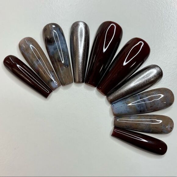 Marble Brown Custom Press On Nails | High Quality Nails | Handmade - Picture 1 of 10